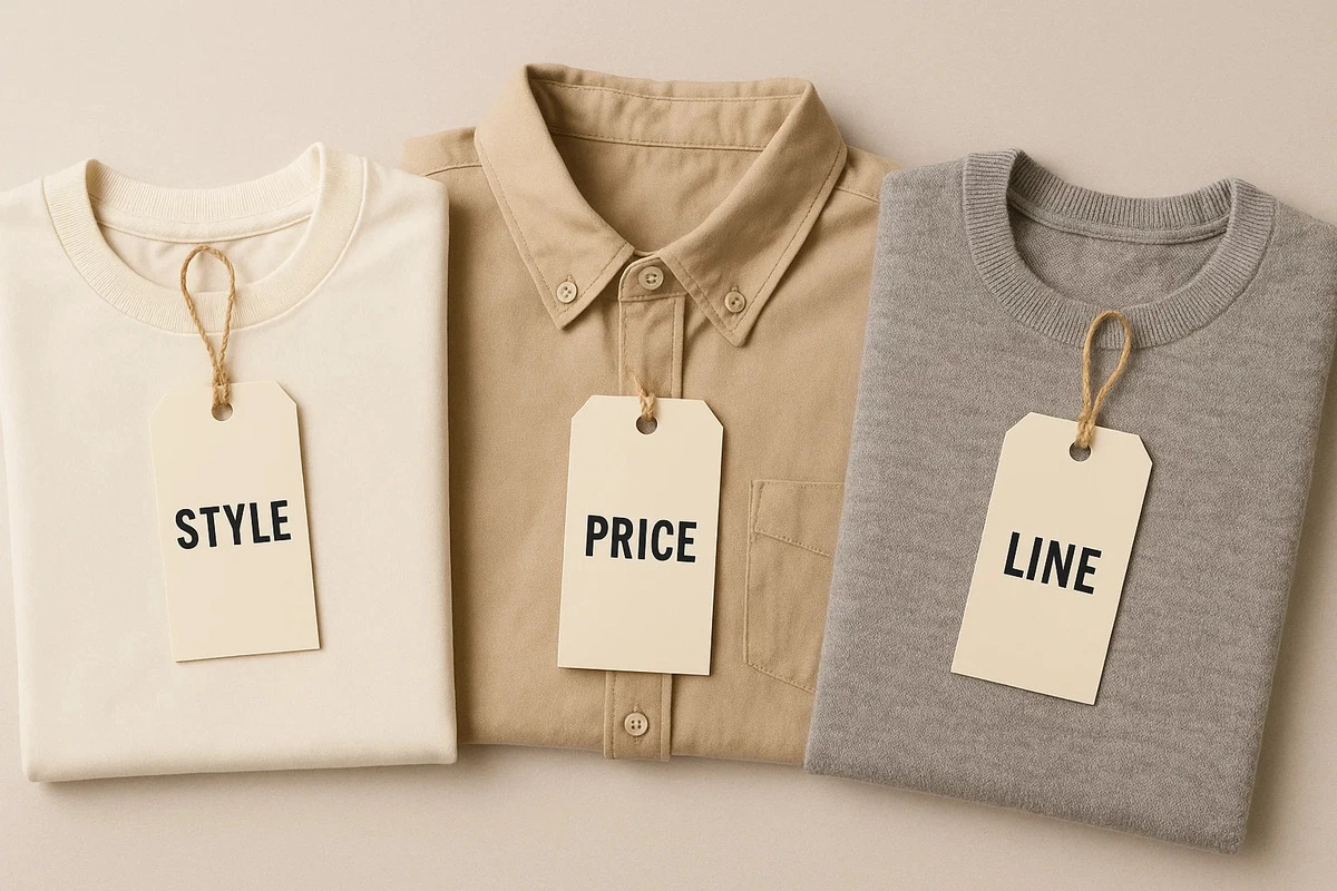 Retail and pricing swing tags with barcodes.