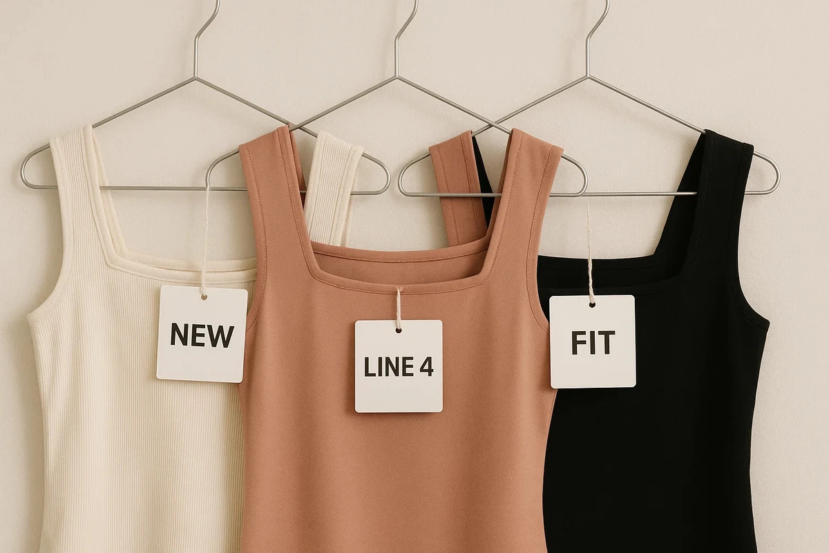Square custom retail pricing tags on retail tops.
