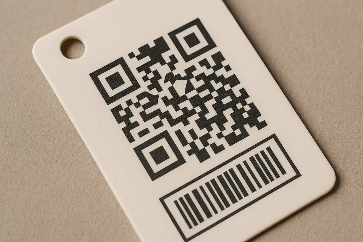 Detailed QR code printed on a tag