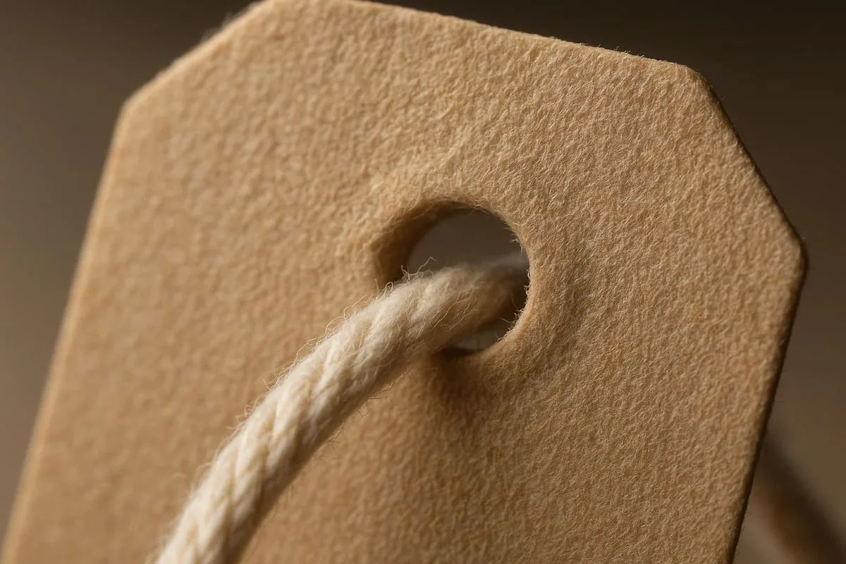 Swing tag trim edge close-up