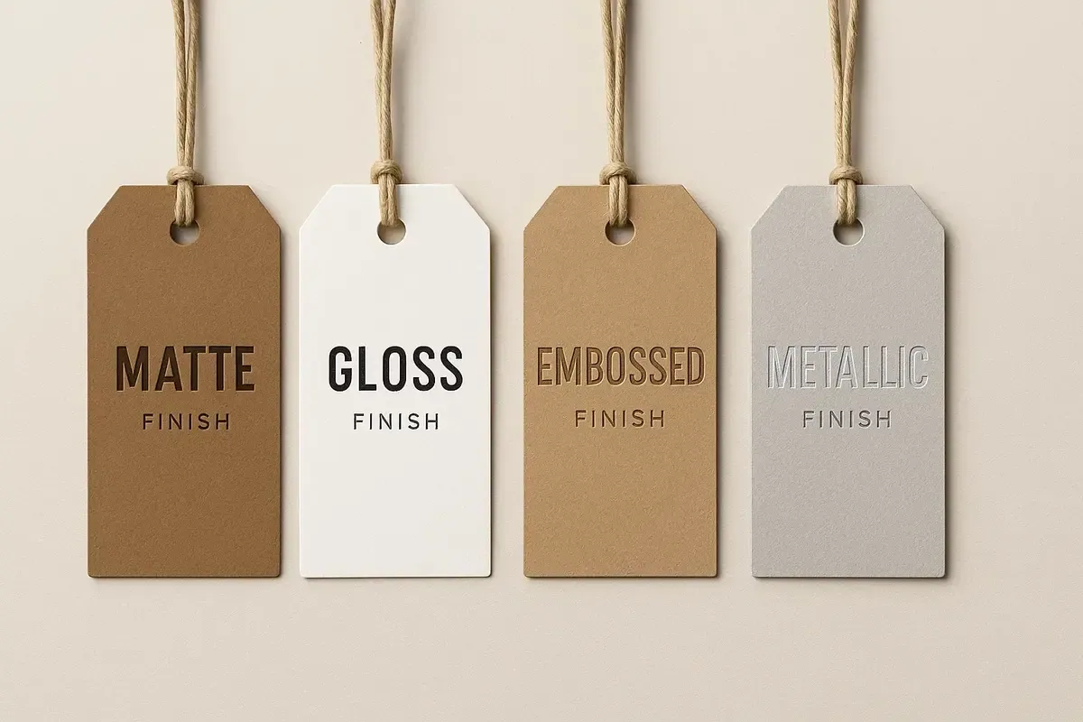 Printed swing tag finishing options