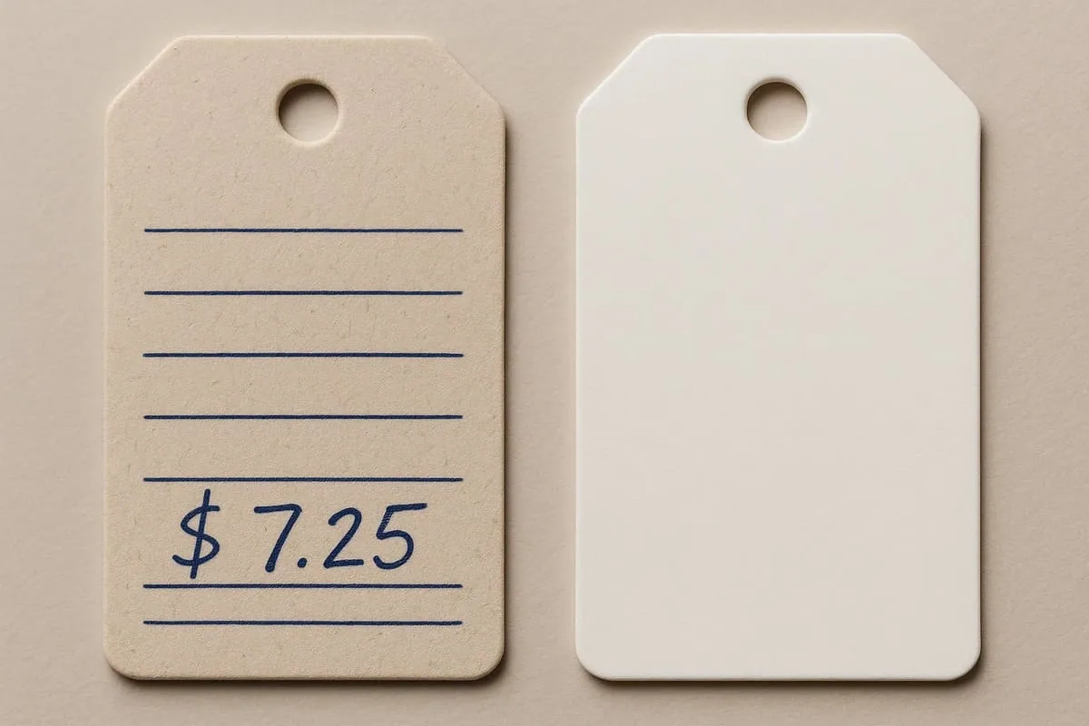 Uncoated and coated hang tag comparison