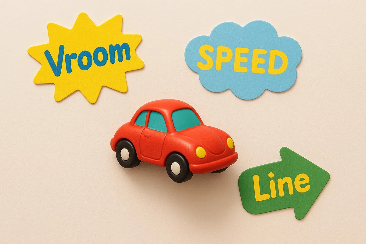Die-cut toy swing tags tied to a product sample.