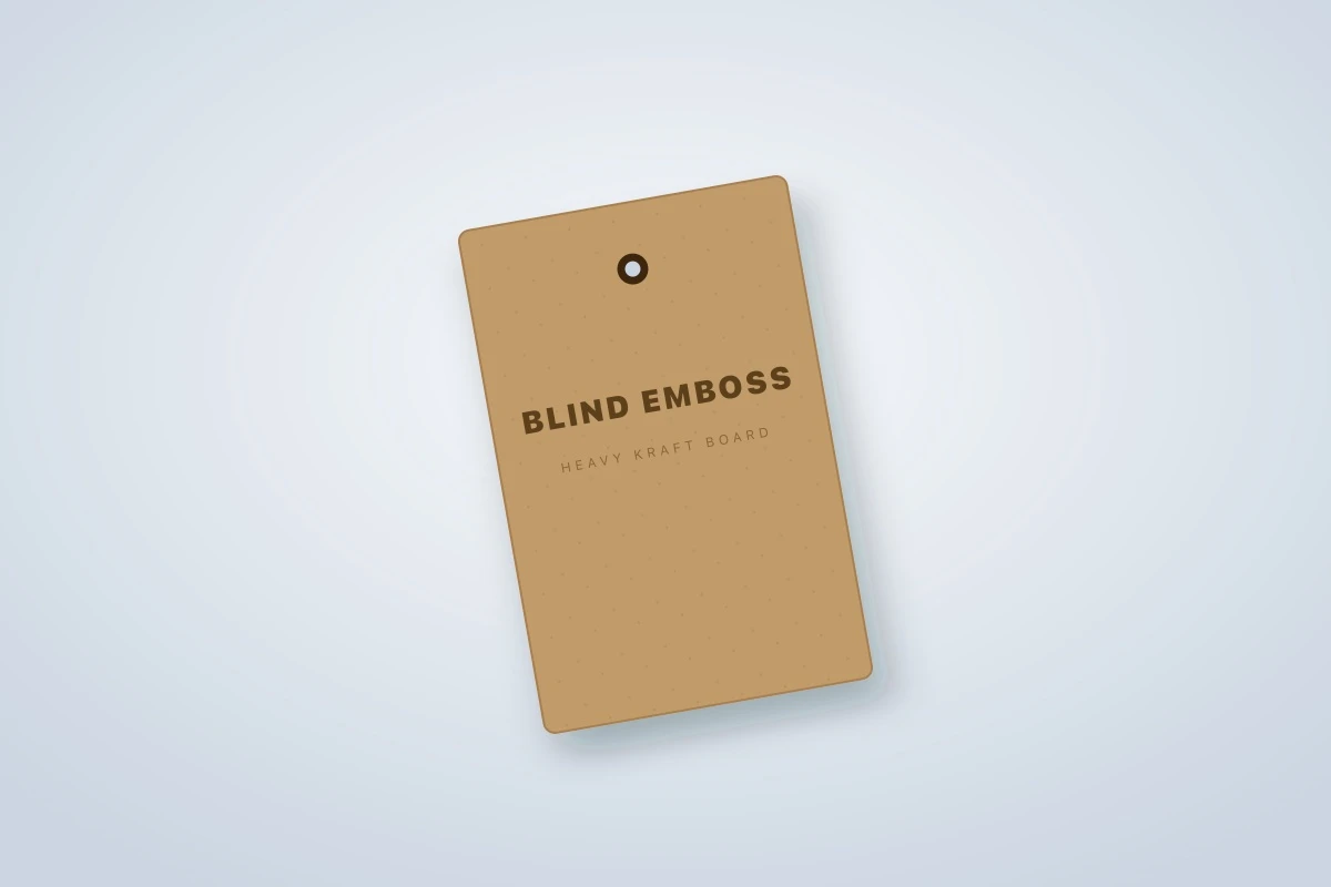 Heavy kraft swing tag with a blind embossed finish