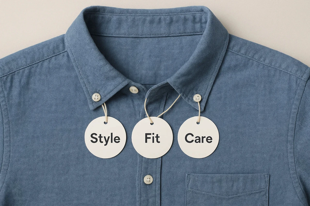 Rounded corner folded swing tag on retail merchandise.