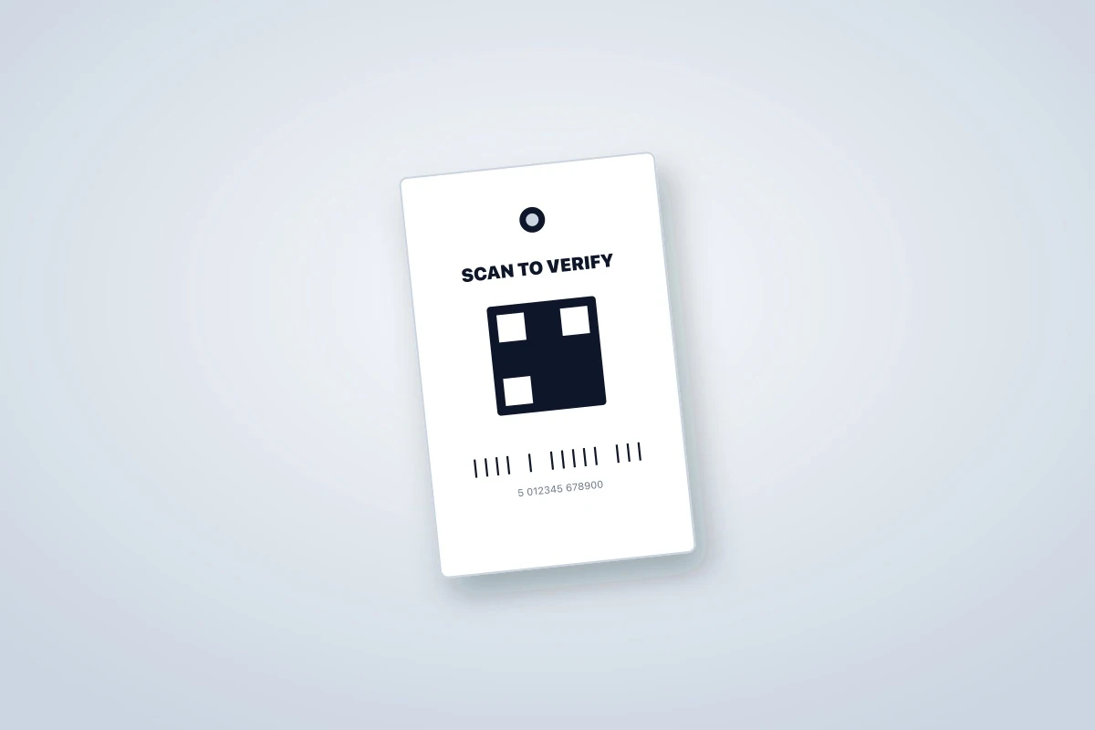 Printed product swing tag with a QR code, barcode and scan-to-verify message