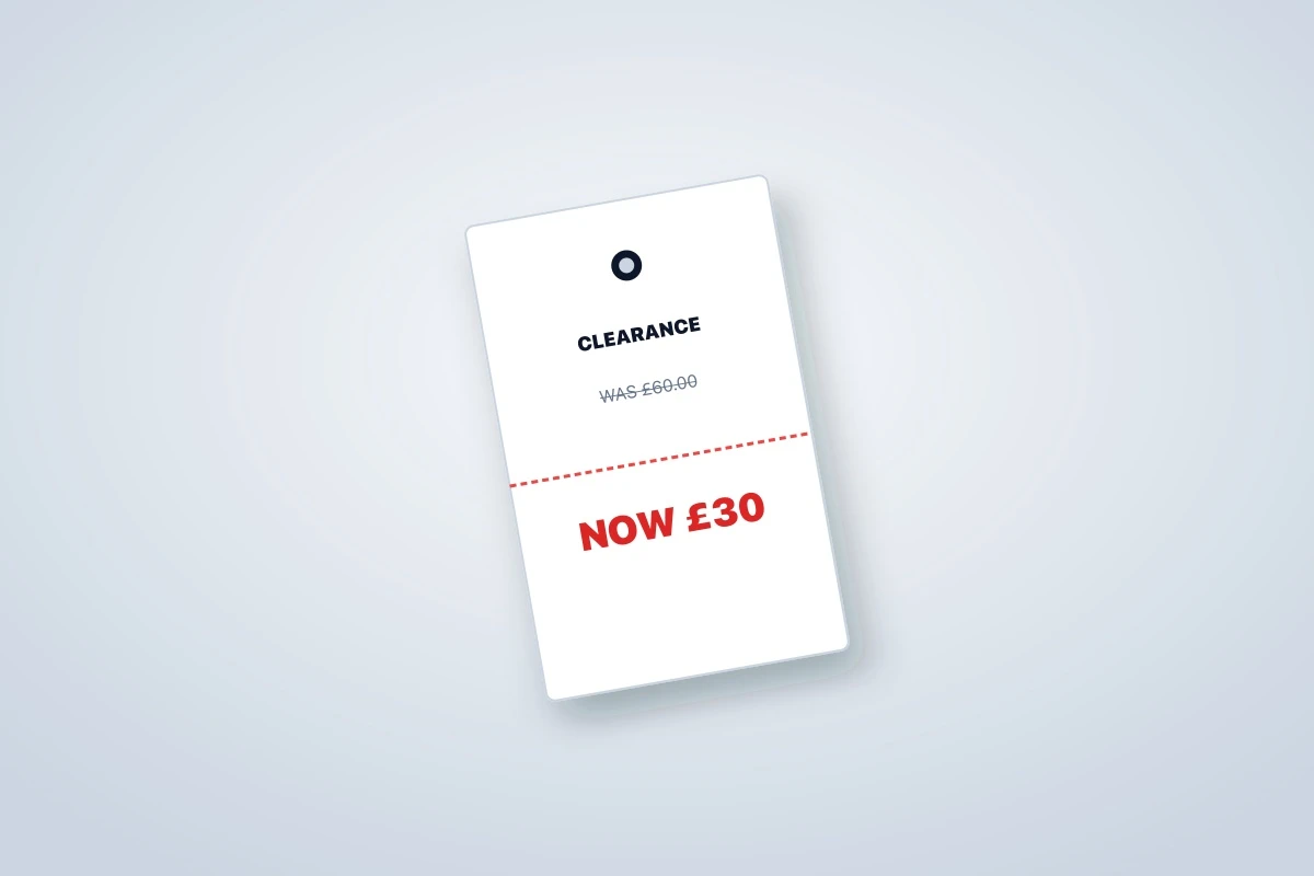 Rectangular clearance swing tag with a reduced price