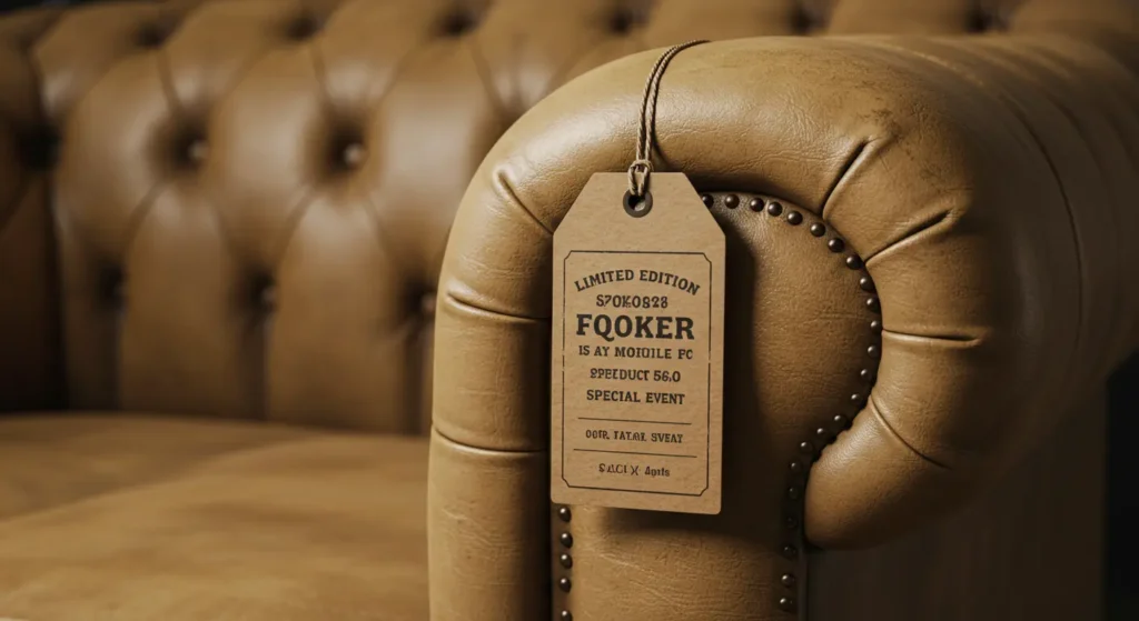 large swing tag on sofa